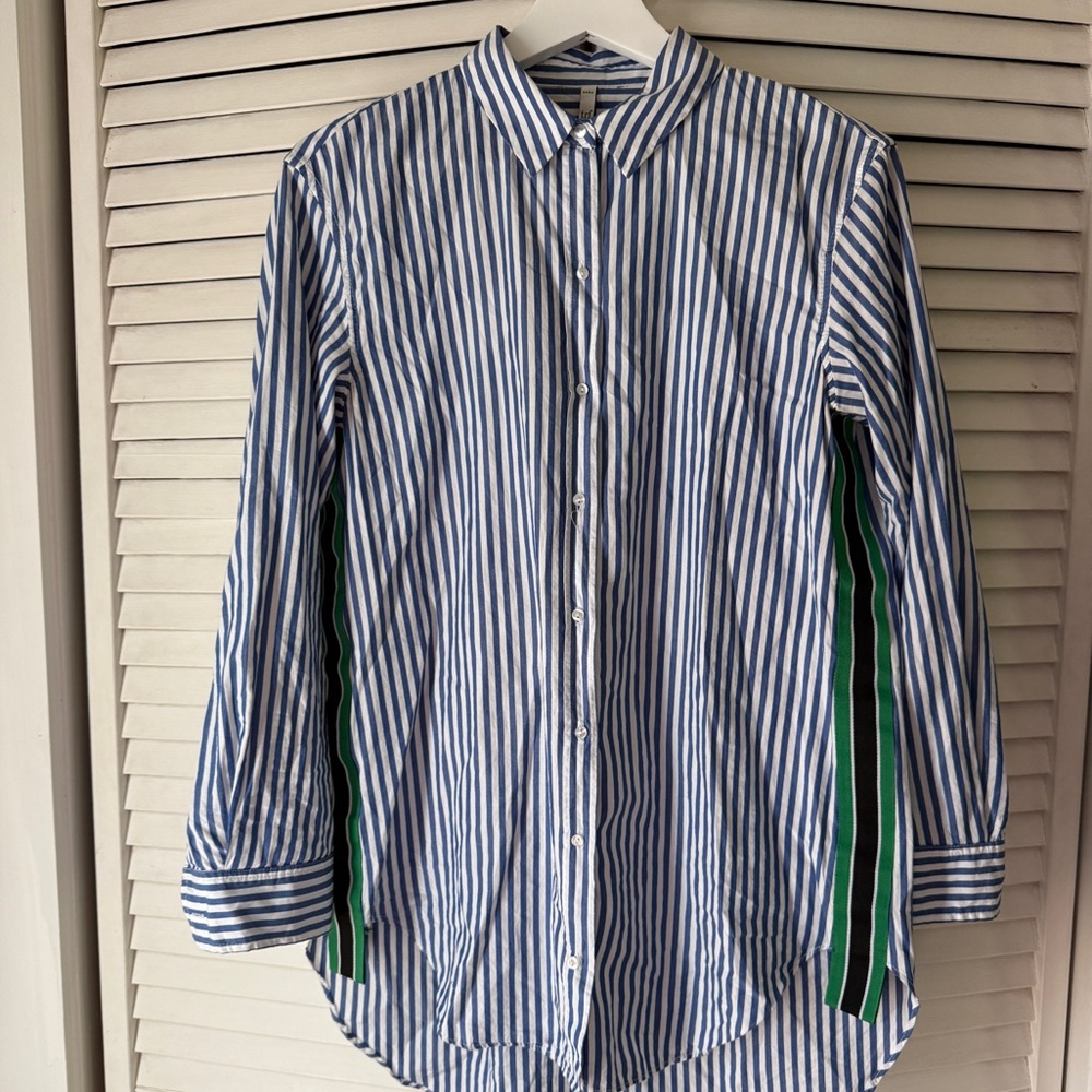 Zara Blue & White Stripped Button Down with Side Stripes